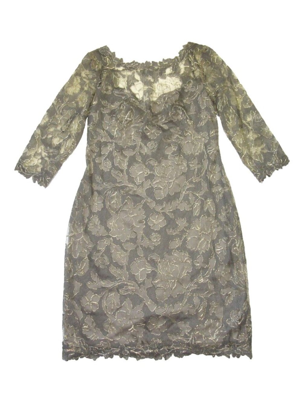 NWT TADASHI SHOJI Lark Sheath in Smoke Pearl Corded Embroidery Tulle Dress 14
